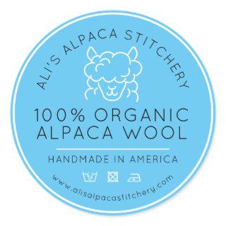 Alpaca wool product blue white knitting business classic round sticker