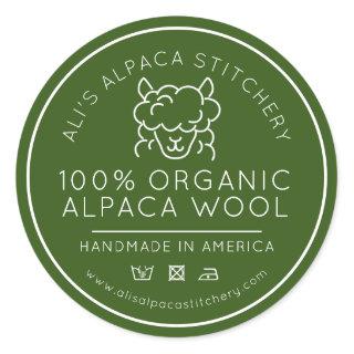 Alpaca wool product green white knitting business classic round sticker