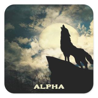 Alpha Wolf Howling AT The Full Moon  Square Sticker