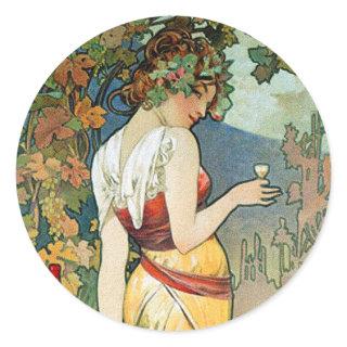 Alphonse (Alfons) Mucha: Cognac - Art Nouveau Classic Round Sticker