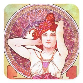 Alphonse Mucha Amethyst Floral Vintage Art Nouveau Square Sticker