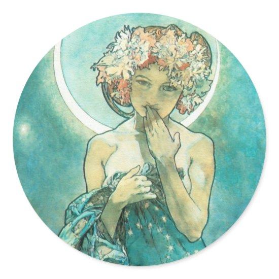 Alphonse Mucha Moonlight Clair De Lune Art Nouveau Classic Round Sticker