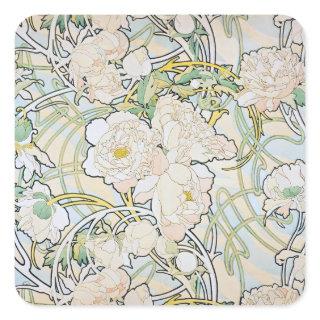 Alphonse Mucha Peonies Square Sticker