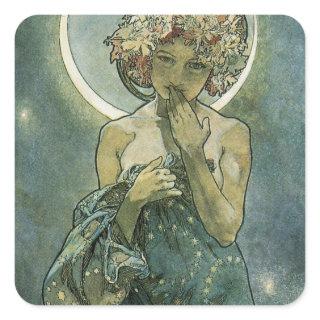 Alphonse Mucha Stunning Art Nouveau Woman #18 Square Sticker