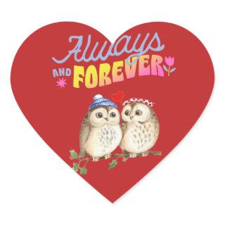 Always And Forever Cute Owls in Love    Heart Sticker