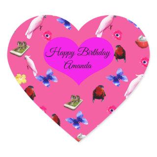 Amanda, Happy Birthday Logo With Butterflies, Heart Sticker