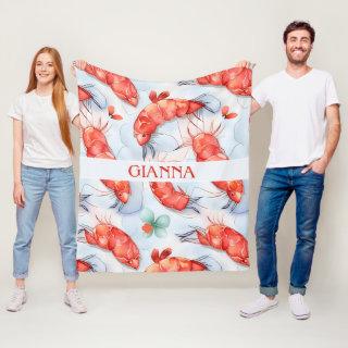 Amano Shrimp Watercolor Colorful Pattern Fleece Blanket