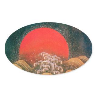 AMATERASU , SUN GODDESS ,red black brown Oval Sticker