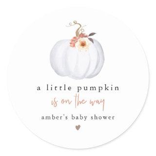 AMBER Modern Rustic Little Pumpkin Baby Shower Classic Round Sticker