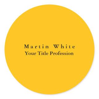 Amber Yellow Plain Elegant Professional Classic Round Sticker
