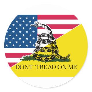 American and Gadsden Flag Classic Round Sticker