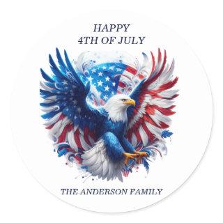 American Bald Eagle Flight Happy 4th July  Classic Round Sticker
