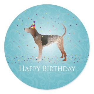 American English Coonhound Happy Birthday Design Classic Round Sticker