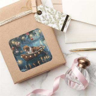 American English Foxhound Christmas Festive Voyage Square Sticker