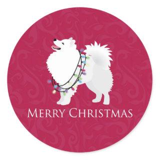 American Eskimo Dog Merry Christmas Design Classic Round Sticker