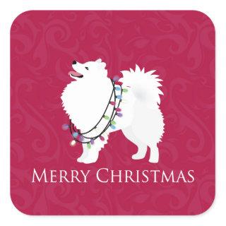 American Eskimo Dog Merry Christmas Design Square Sticker