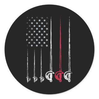 American Fencing Gear Patriotic USA Flag Fencer Classic Round Sticker