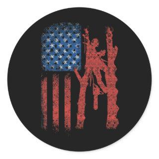 American Flag Arborist Cool Tree Lover Classic Round Sticker
