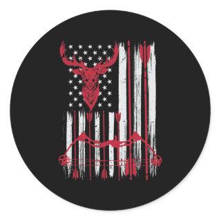 American Flag Archery Bow Deer Bowhunting Hunting Classic Round Sticker