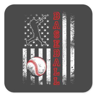 American Flag Baseball Team Vintage Funny Square Sticker