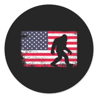 American Flag Bigfoot Classic Round Sticker