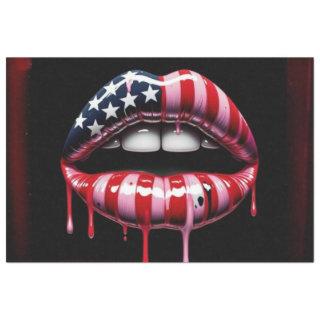 American Flag Biting Lips Decoupage Tissue Paper