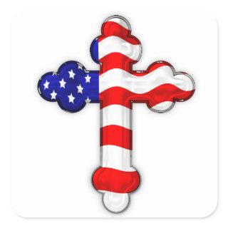 American Flag Cross Square Sticker