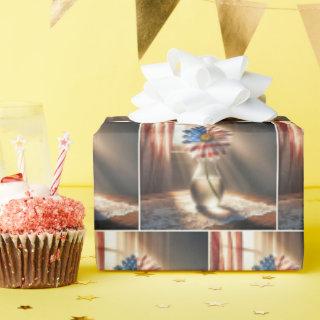American Flag Daisy In Glass Vase