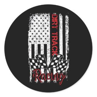 American Flag Dirt Track Racing Car Bike Driver Classic Round Sticker