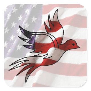American Flag Dove Square Sticker
