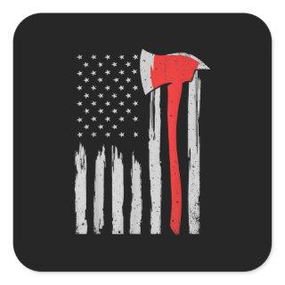 American Flag Firefighter Red Firefighter Square Sticker