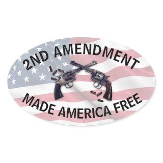 American Flag Second Amendment Gun Oval Sticker