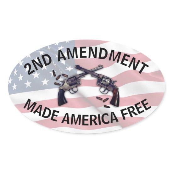 American Flag Second Amendment Gun Oval Sticker