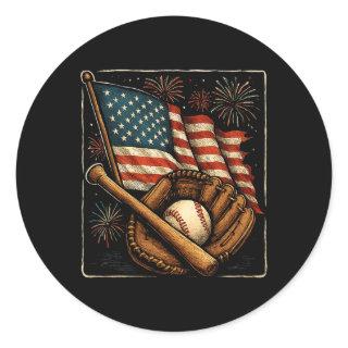 American Flag Sell Player Catcher Pitcher Usa Men  Classic Round Sticker