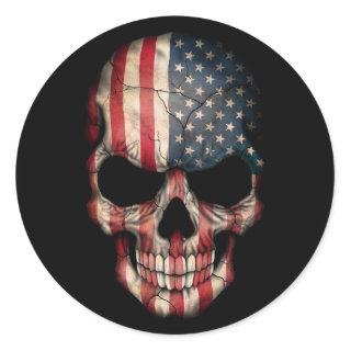 American Flag Skull on Black Classic Round Sticker