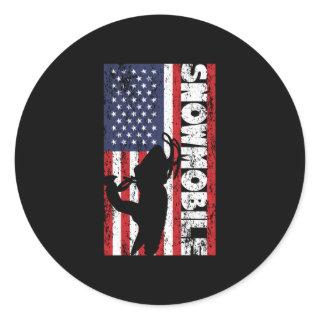 American flag snowmobile USA sleigh Classic Round Sticker