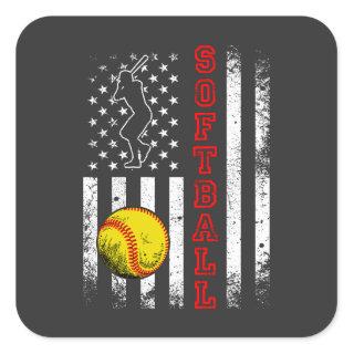 American Flag Softball Team Vintage Funny Square Sticker