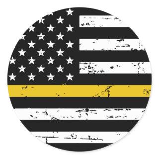 American Flag Thin Gold Line Classic Round Sticker