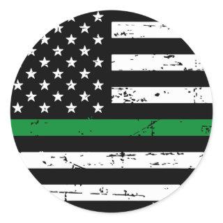 American Flag Thin Green Line Classic Round Sticker