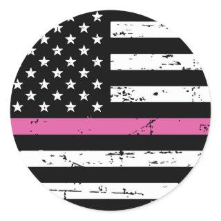 American Flag Thin Pink Line Classic Round Sticker