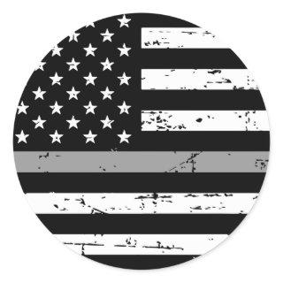 American Flag Thin Silver Line Classic Round Sticker