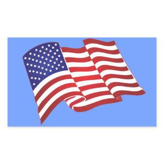 American Flag Waving Rectangular Stickers