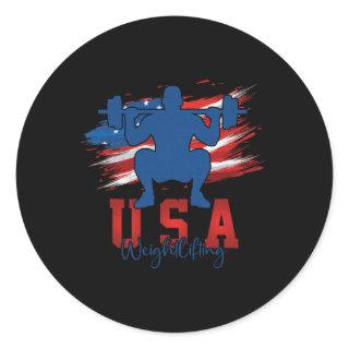 American Flag Weightlifting 4th Of July Usa Suppor Classic Round Sticker