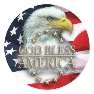 American Flag with Eagle, God Bless America! Classic Round Sticker
