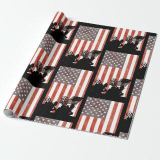American flag with Soldiers Silhouette