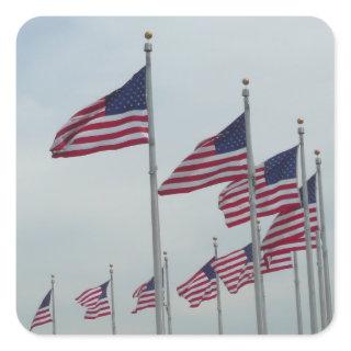 American Flags at the Washington Monument Square Sticker