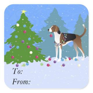 American Foxhound decorating christmas tree-forest Square Sticker