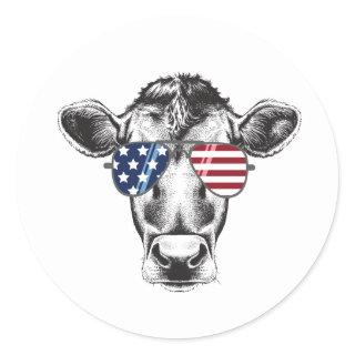 American Hipster Cow Classic Round Sticker