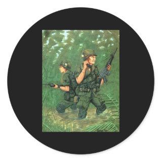 American History M-16 Soldiers Vietnam Jungle Viet Classic Round Sticker