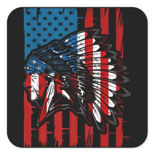 American Indian Roots US Flag Indigenous Native Am Square Sticker